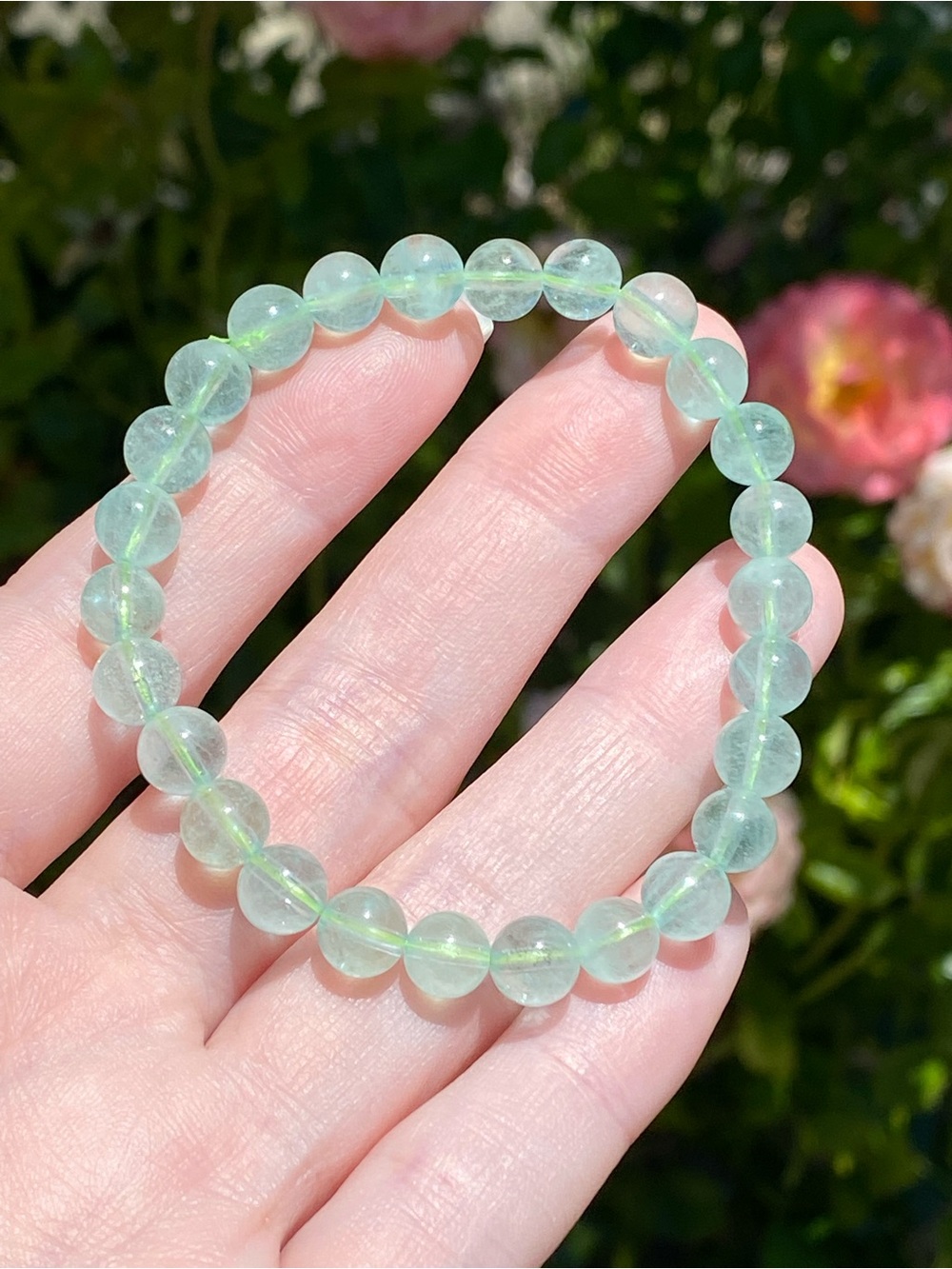 Mint Green Aquamarine Bracelet 7.5mm Natural Crystal Stretch Bracelet 6.5 Inch